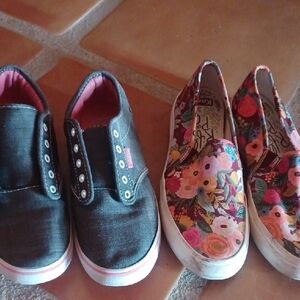 Vans Kids Denim and Floral Slip-On Sneakers